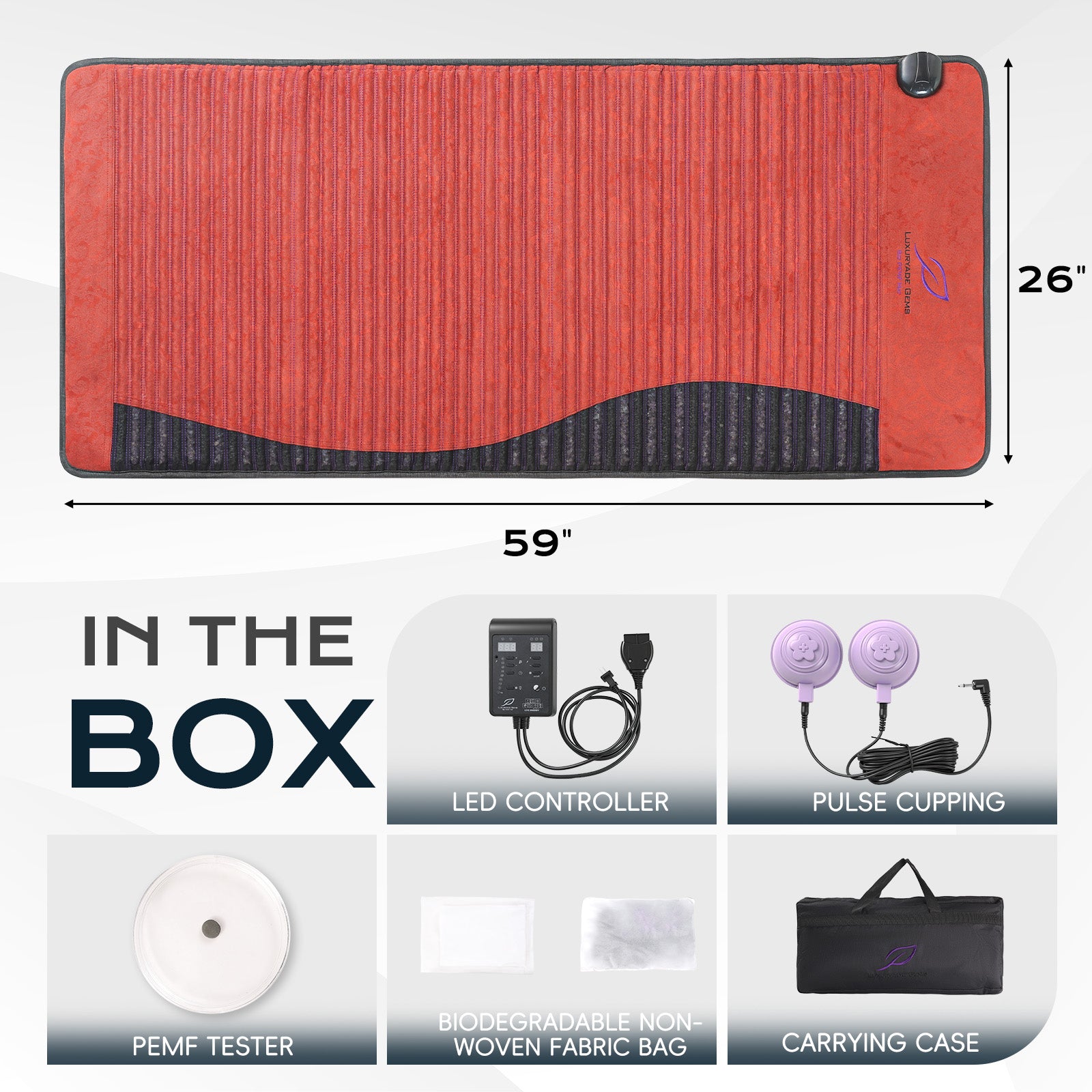 Luxuryade Large-26"x59" Amethyst™ Mat | Natural Jade & Amethyst | 3-64Hz Bio PEMF Healing