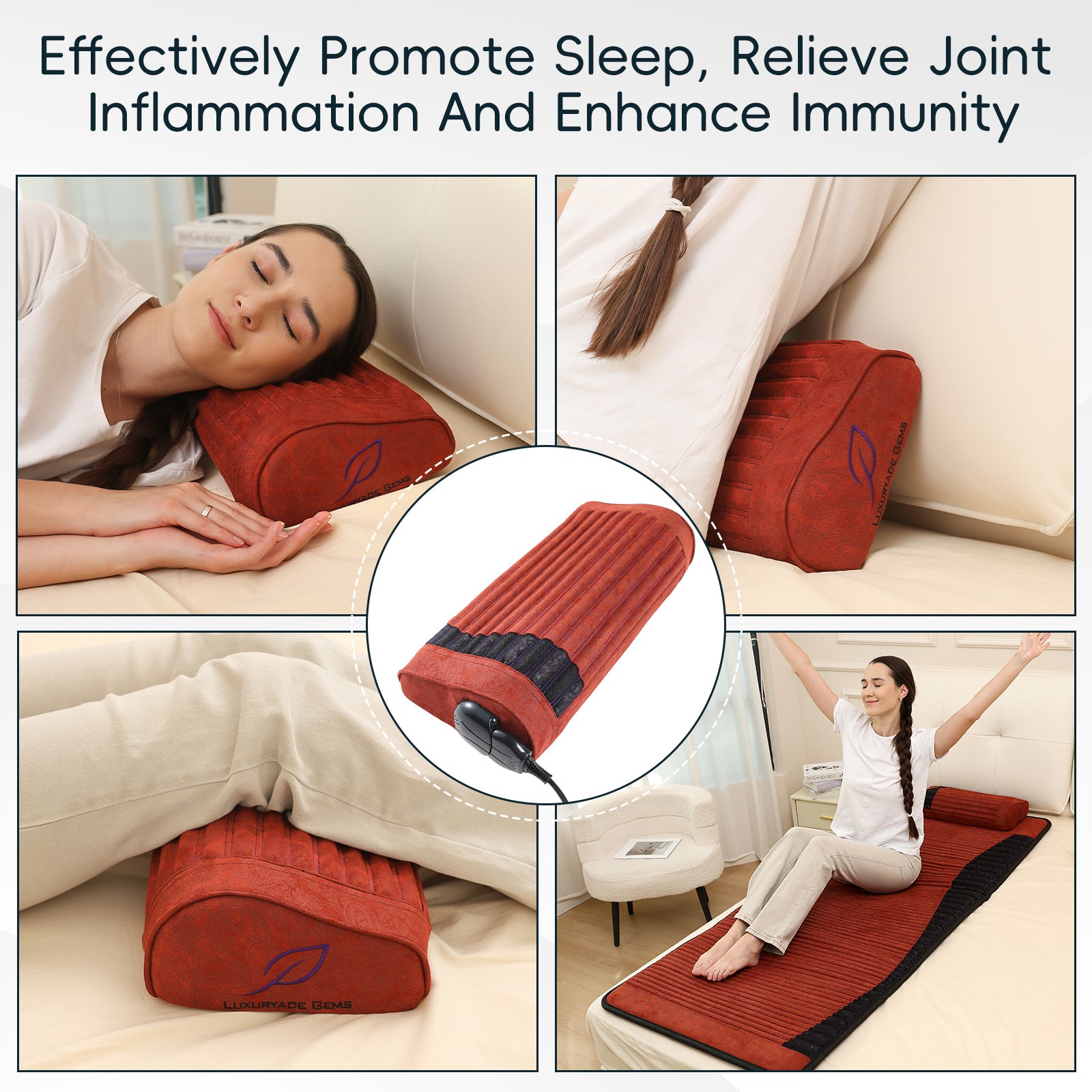 Crystal Biomat Heating Pillow Amethyst Jade Gem Massage Pillow With Far Infrared PEMF Therapy