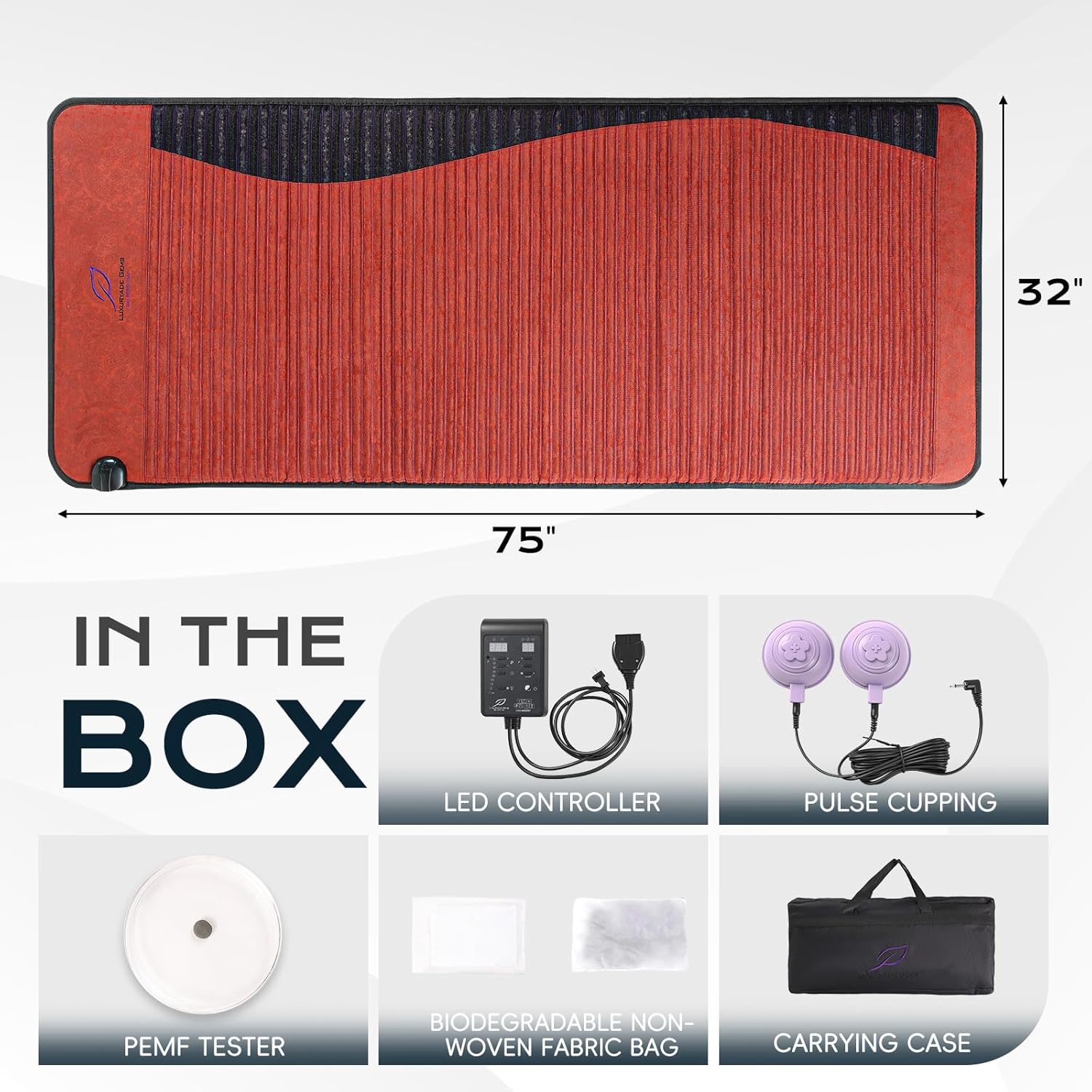 D190-Max-32x75'' Amethyst™ Mat: Professional Crystal Healing with Natural Jade & 3-64Hz Bio PEMF